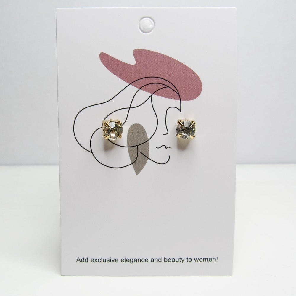 Faux Crystal and Gold Stud Earrings - Casual and Simplistic